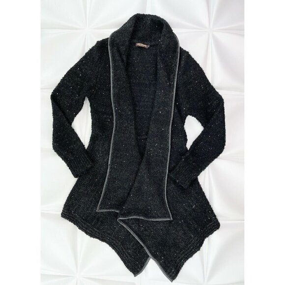 John Fashion Sz S Black Wool Sequin Boucle Asymmetrical Sweater Jacket Womens - Picture 1 of 8
